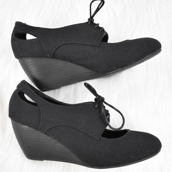 Call It Spring Shoes - Call It Spring Black Canvas Lace Up Wedge Shoes 8